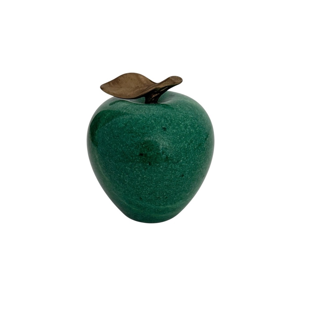 Mid-Century Modern Green Marble Brass Stem Apple Paperweight Desk Figurine